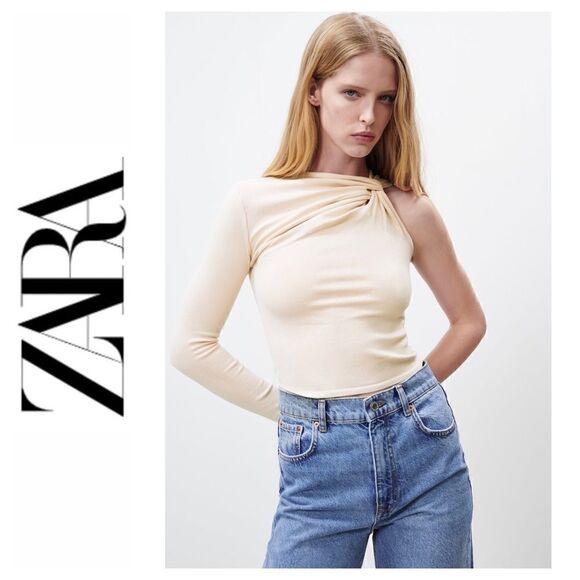 NWT Zara Knotted Knit Asymmetrical Top, Size Small - Picture 1 of 16